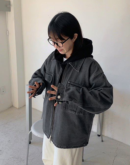 [unisex] 틴미 투웨이 데님 카라 오버 자켓 (2color)