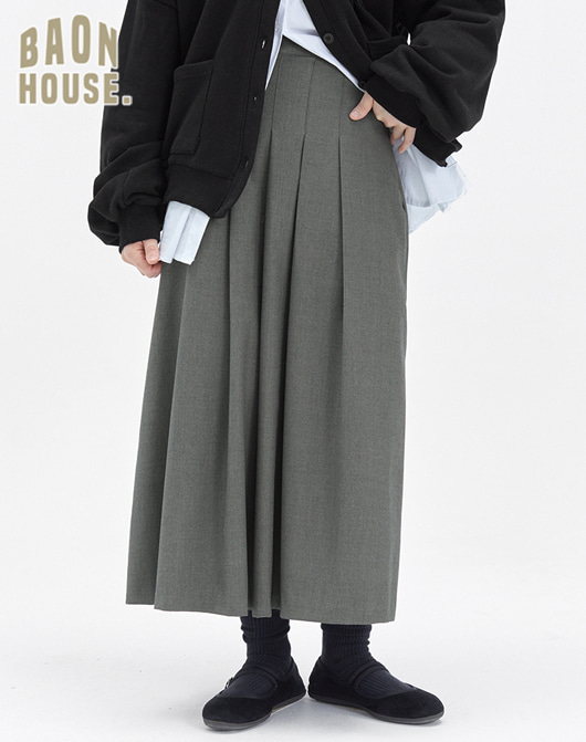 [BAONHOUSE] Covi pleats long skirt (2color)