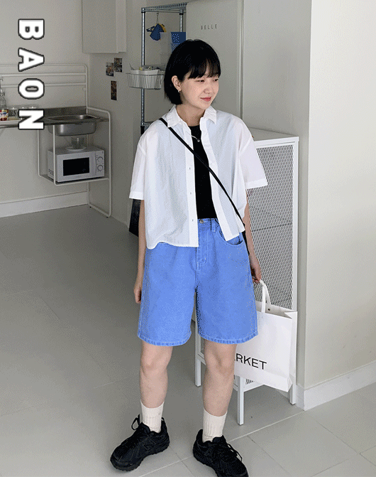 [BAON] 나론 썸머 크롭 반팔 셔츠 (3color)