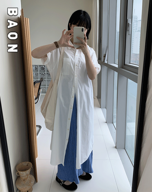 [BAON] 호이비 반팔 셔츠 롱 원피스 (3color)