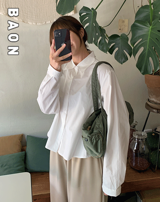 [BAONHAUS] 크노브 코튼 크롭 긴팔 셔츠 (4color)
