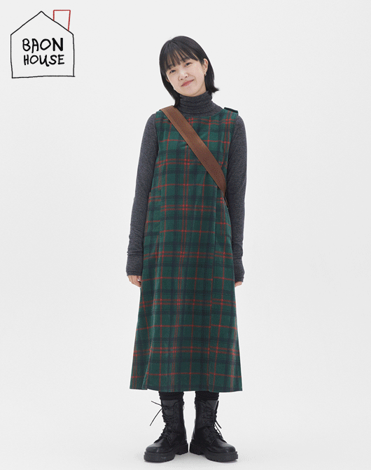 [BAONHOUSE] Zenda check long sleeveless dress (2color)