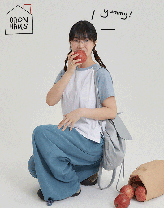 [4일간 new 5% sale] [BAONHAUS] 페쿠 배색 나그랑 프린팅 반팔 티 (2color)